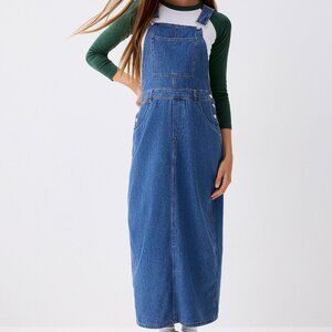 NWT Thin denim apron dress sapphire blue